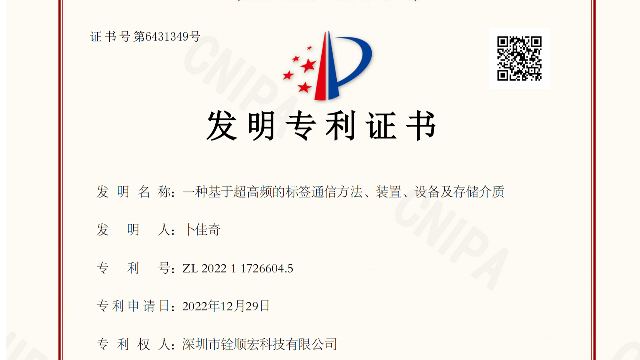 大发购彩大厅～welcomeRFID技术发明荣获发明专利证书，科技创新实力获认可